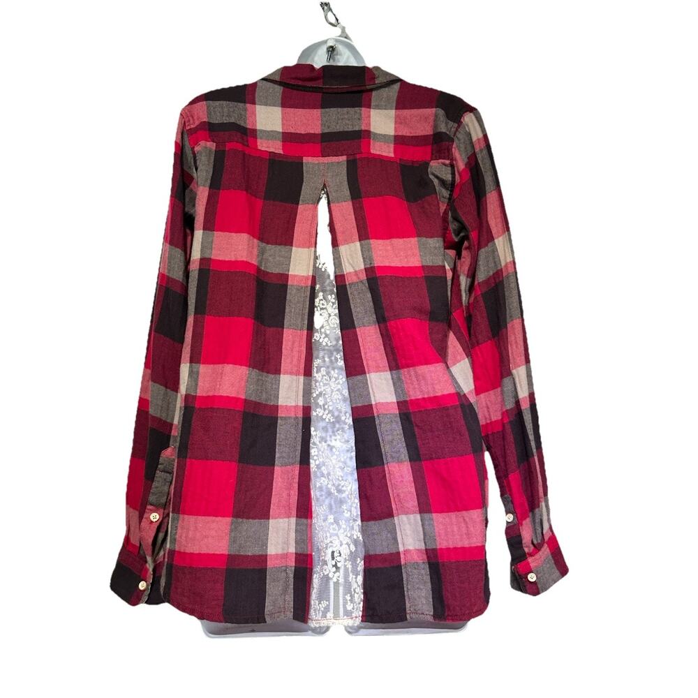 Anthropologie Isabella Sinclair Plaid Button Front Shirt Lace Back Top Size S - Picture 4 of 12